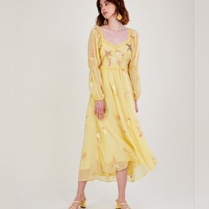 Monsoon Heidi Embellished Midi Dress in Yellow